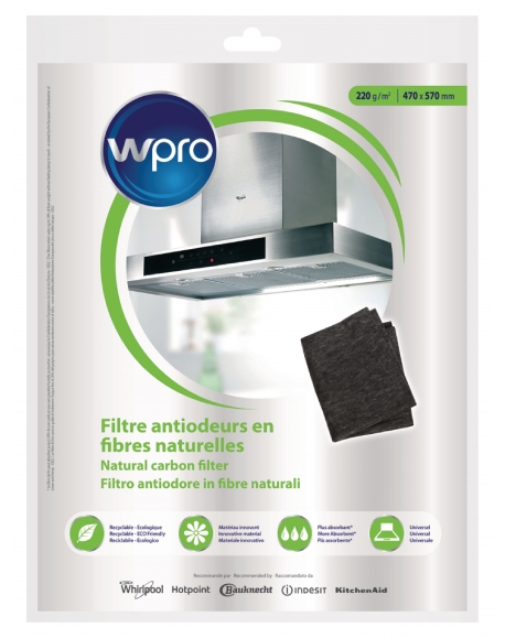 NCF201 - Filtre antiodeurs universel en fibres naturelles hotte aspirante - WPRO 484000008650  