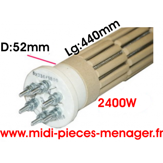 steatite 2400W dia.52mm Lg:440mm triphasé