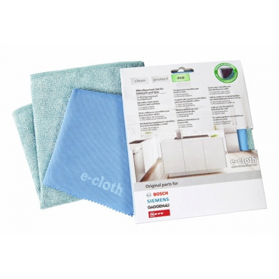 kit chiffons microfibre e-cloths pour inox et surfaces vitrees bosch siemens 00466148