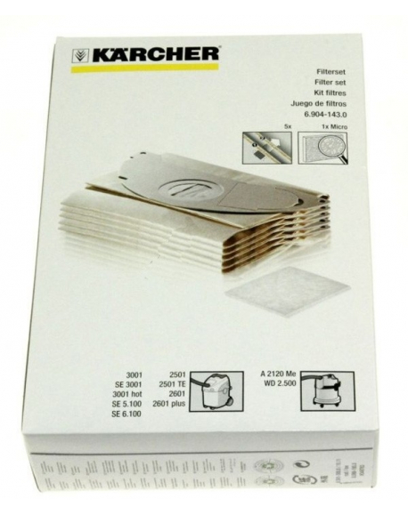 kit 5 sacs + 1 microfiltre 3001 aspirateur Karcher 69041430