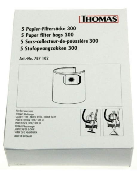 5 sacs papier aspirateur tout model 30L thomas 787102