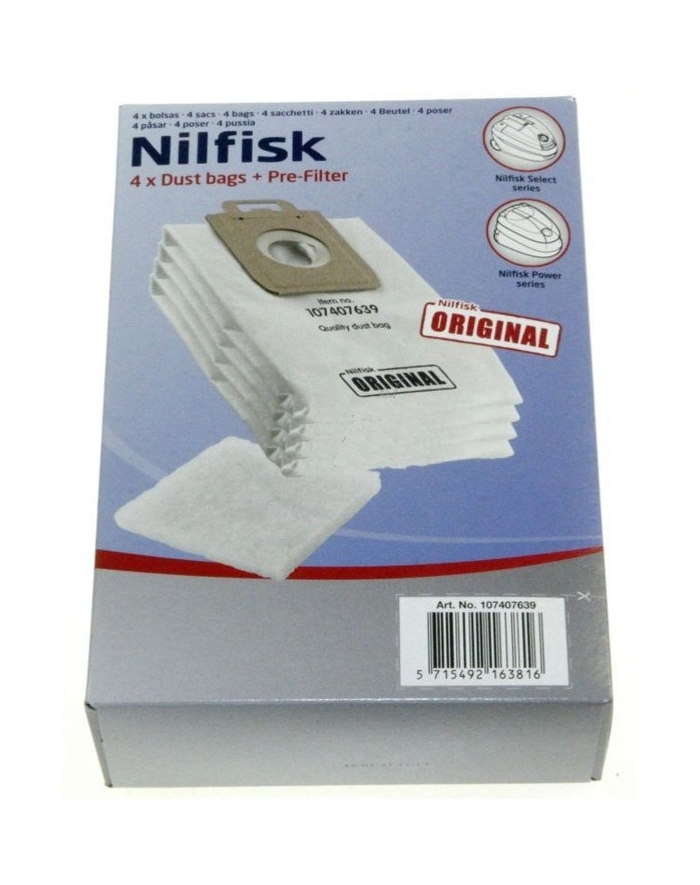 SOS Accessoire - Lot De 5 Sacs Aspirateur + 1 Pré-filtre Pour Nilfisk (Coupe, Compact, Go, Force)