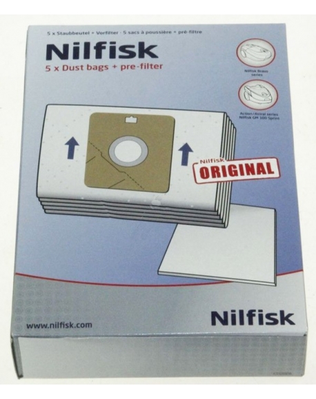 kit de 5 sacs + 1 pre filtre aspirateur A100 A200 nilfisk 30050002