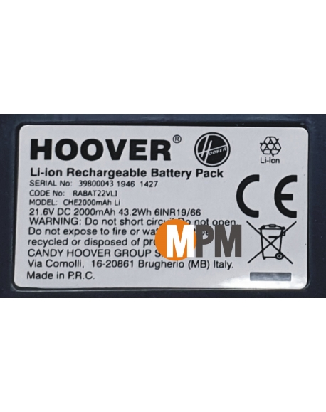 39800043 - Batteries 22V LI aspirateur Rhapsody Hoover