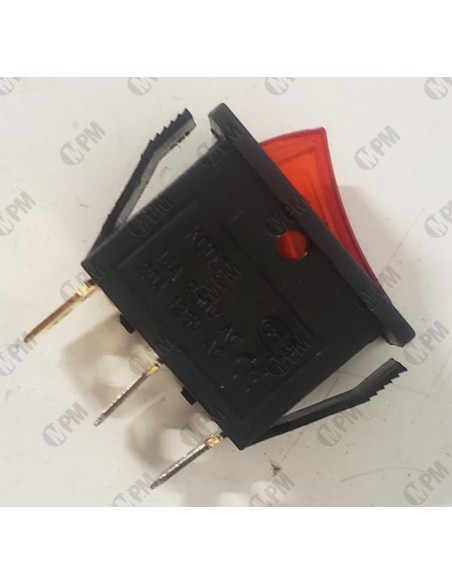 Interrupteur 220V 15A 11x30MM unipolaire lumière rouge - 0000335