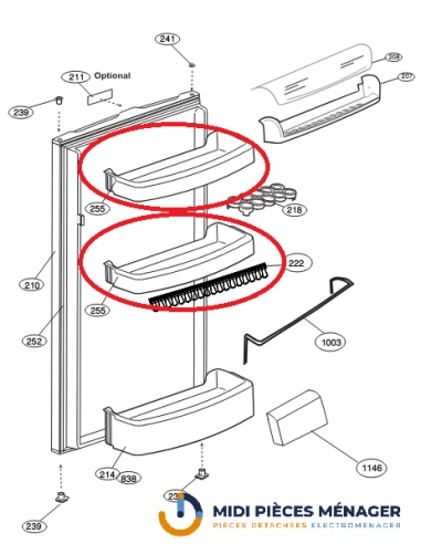 BALCONNET DE PORTE POUR REFRIGRATEUR BEKO...