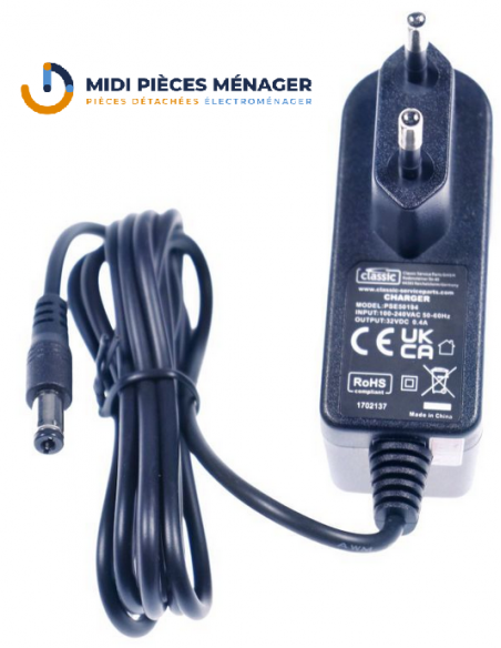 32V-0,4A CHARGEUR POUR ASPIRATEUR À BATTERIE 32V-0,4A CHARGEUR POUR ASPIRATEUR À BATTERIE