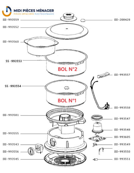 bol inox (numéro 1)  pour cuiseur vapeur convenient seb SS-993554