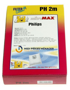 PH2M LOT DE 4 SACS + FILTRE HEPA ALTERNATIVE PHILIPS