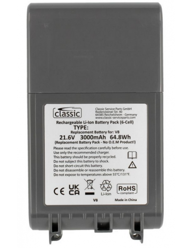 21,6V-3000MAH ACCU LI-ION BATTERIE ALTERNATIVE DYSON V8/SV10