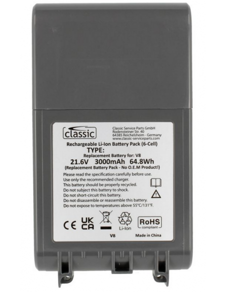 21,6V-3000MAH ACCU LI-ION BATTERIE ALTERNATIVE DYSON V8/SV10