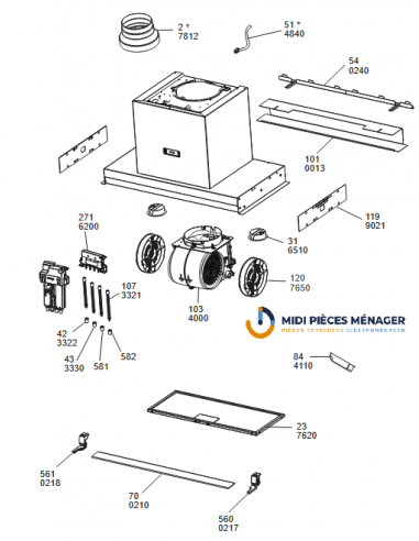 SUPPORT LATERAL GAUCHE POUR HOTTE ASPIRANTE ELECTROLUX 4055310801