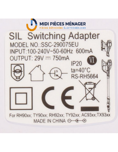 CHARGEUR POUR ASPIRATEUR ROWENTA RS-RH5664
