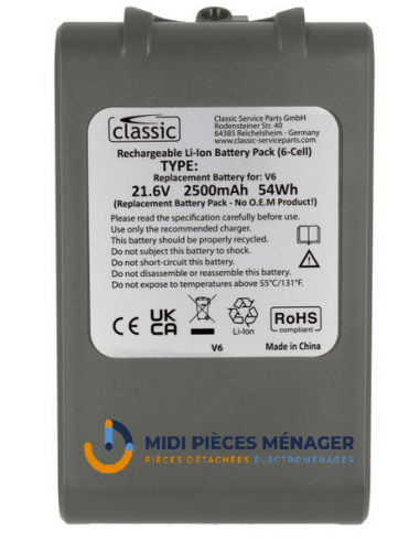 21,6V-2500MAH ACCU LI-ION ALTERNATIVE DYSON V6