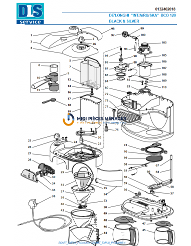 couvercle reservoir cafetiere expresso BCO120...